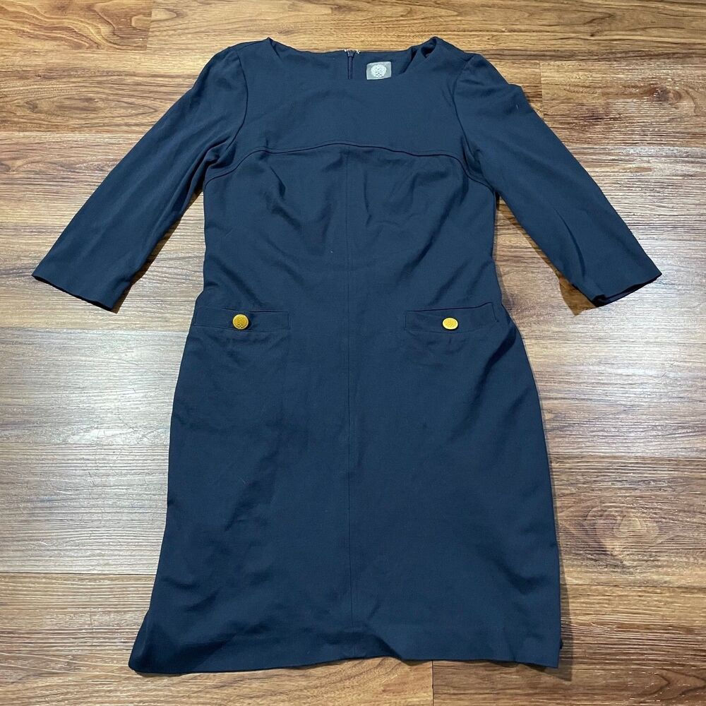 Vince Camuto Shift Dress Round Neck Knee Length Quarter Sleeve Blue Women Size 4